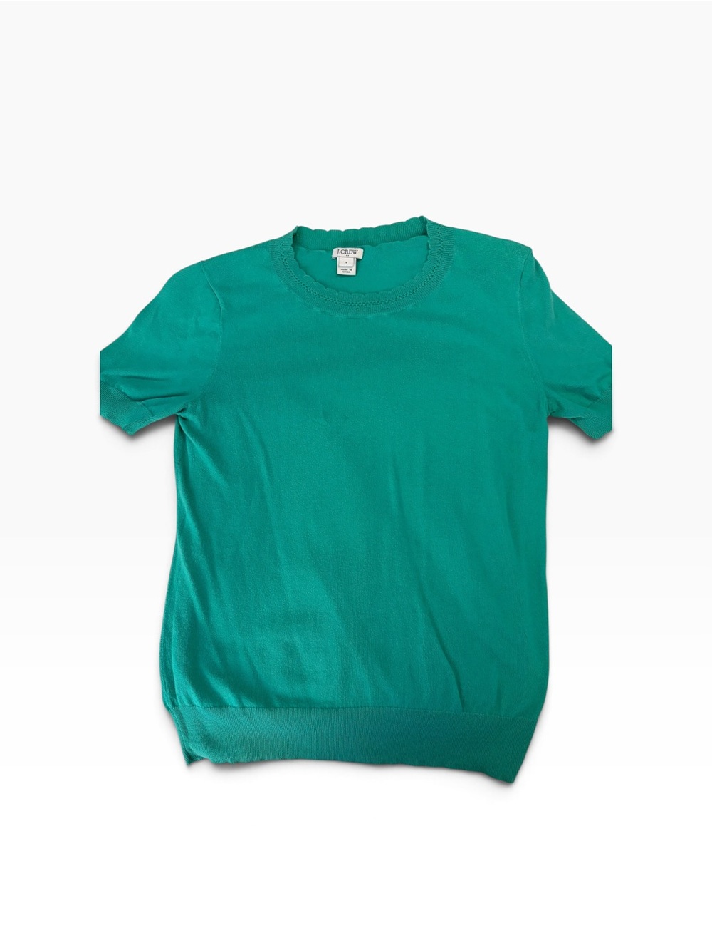 J. Crew Scalloped Short Sleeve Crewneck Sweater In Green Size small